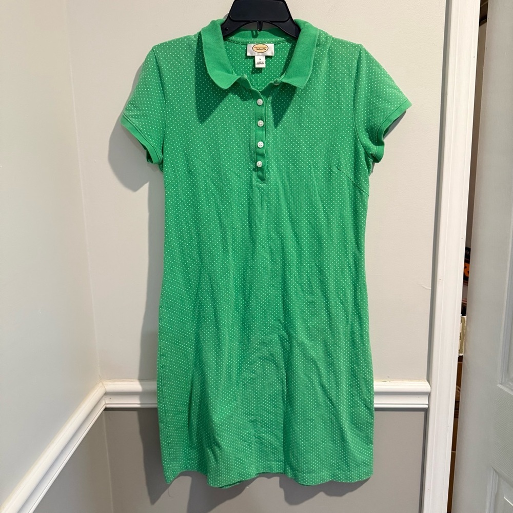 Talbots‎ Knit Polo Dress in Green with Tiny White polka Dots size medium